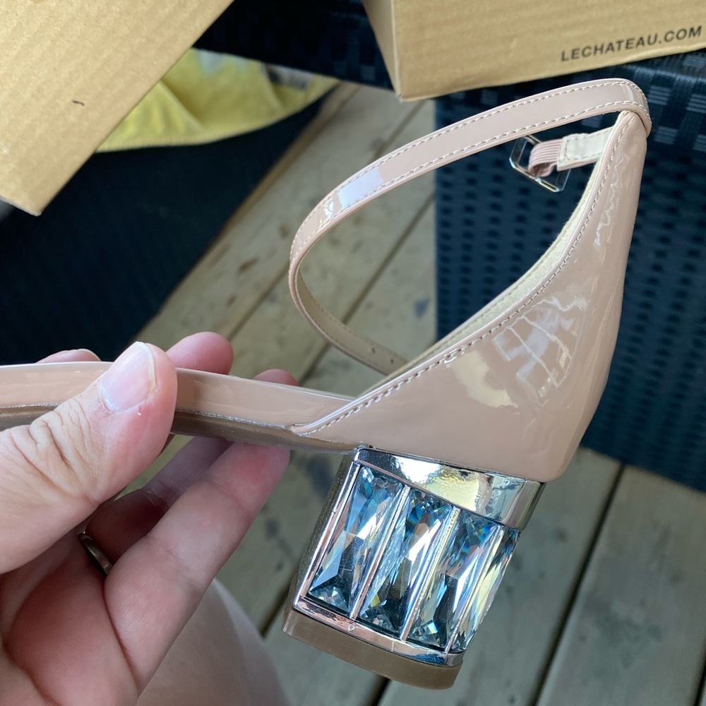 NIBWT Nude Patent Embellished Block Heel Sandal